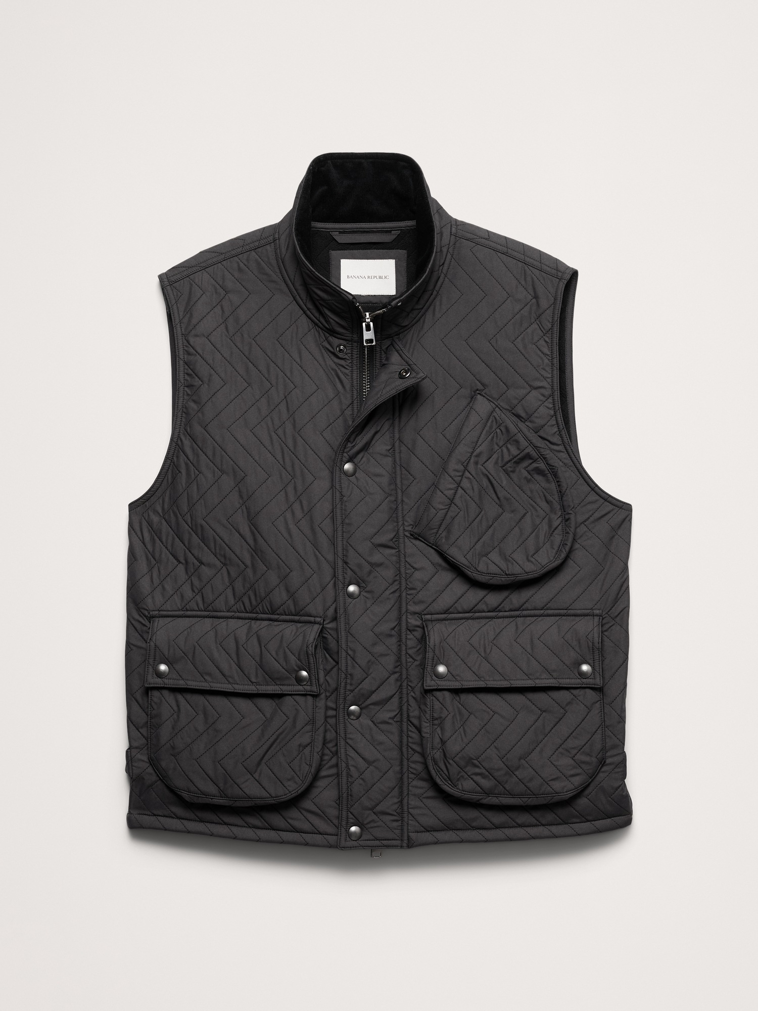 Мужской жилет Banana Republic Herringbone Quilted Moto Vest, цвет: Тёмный серый — фото 4