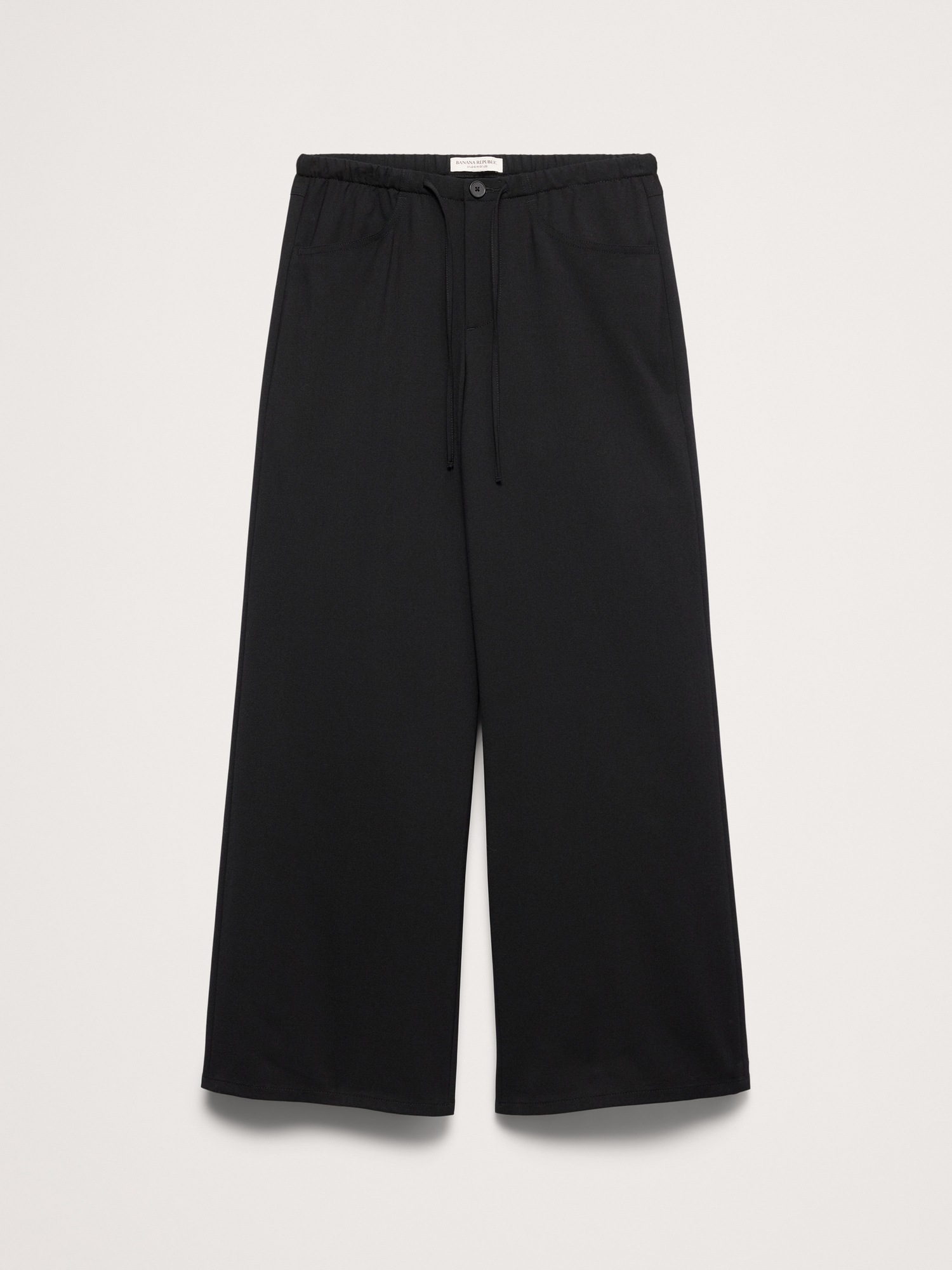 Женские брюки Banana Republic The Studio Wide-Leg Drawstring Pant in Italian Wool., цвет: Чёрный — фото 4