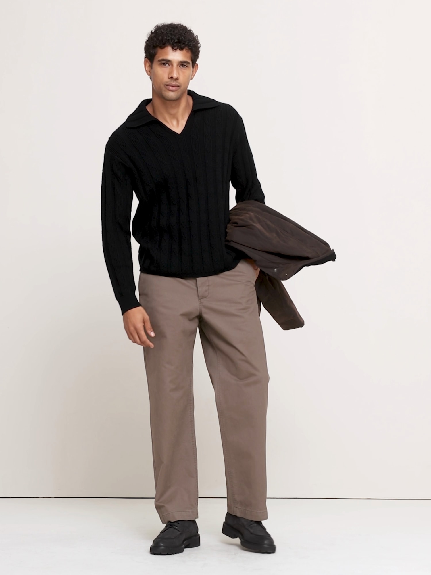 Wool-Blend Cable-Knit Johnny Collar Sweater