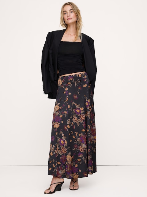 Stretch-Satin Maxi Skirt
