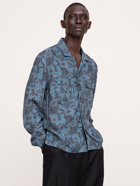 Standard-Fit Drapey Floral Resort Shirt