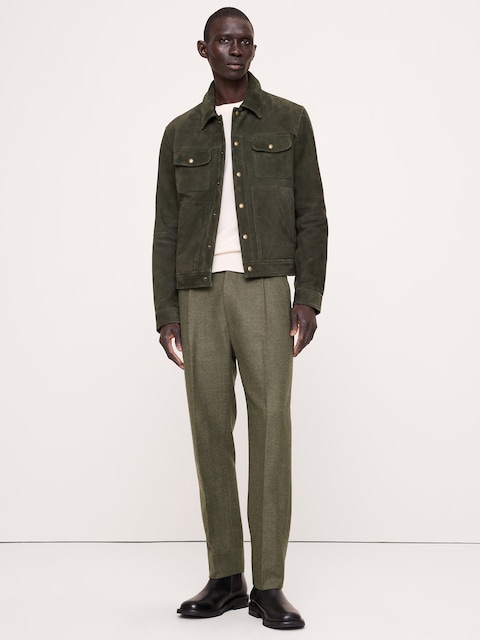 Classic Tapered Wool-Cotton Herringbone Dress Pant