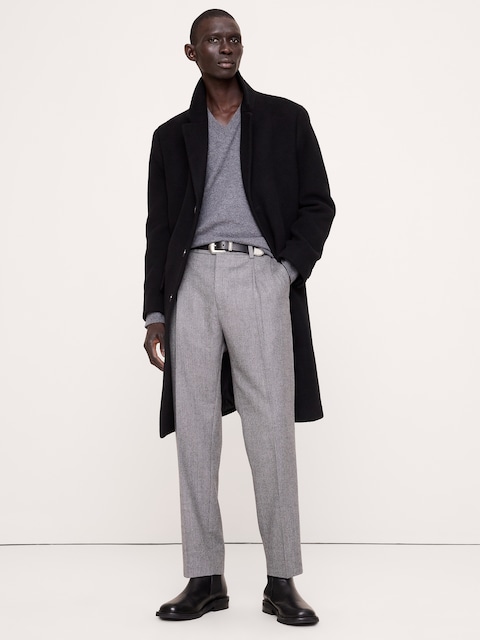 Classic Tapered Wool-Cotton Herringbon Dress Pant