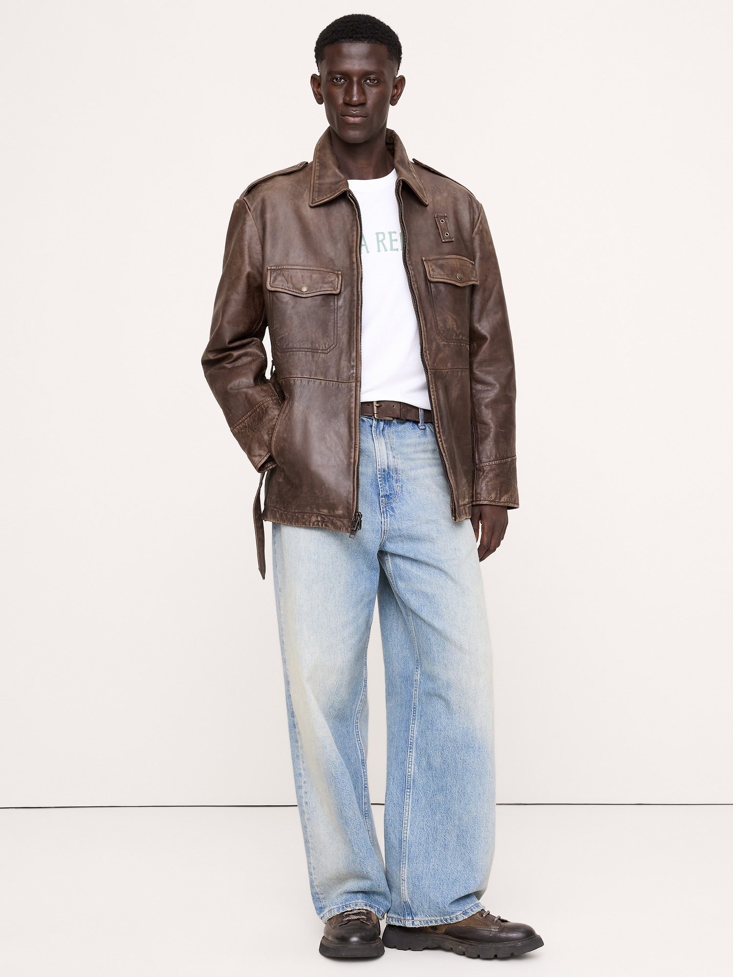 Мужская куртка Banana Republic Leather Belted Field, цвет: Средний коричневый — фото 6