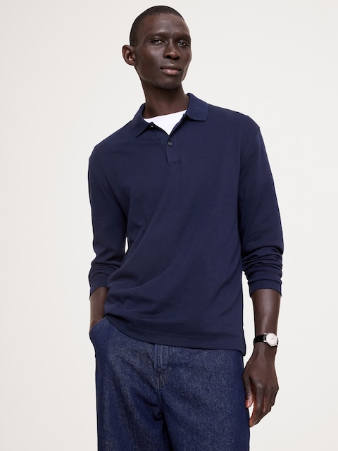 Luxury-Touch Long-Sleeve Polo