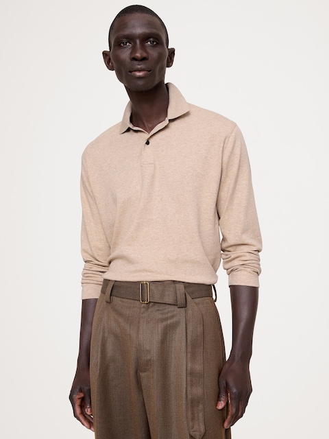 Luxury-Touch Long-Sleeve Polo