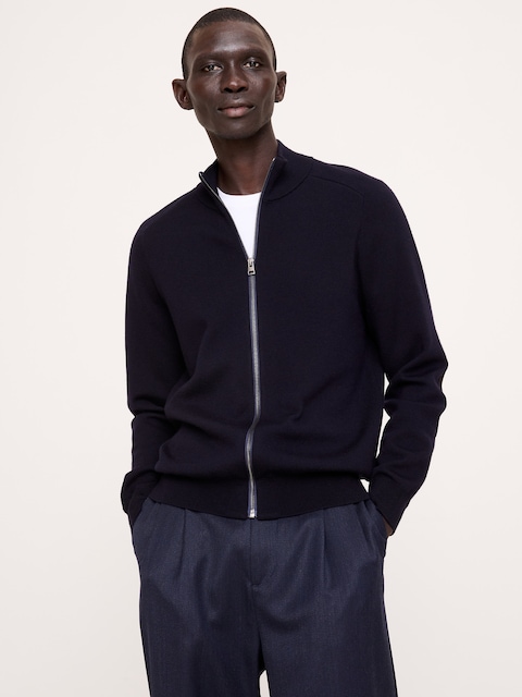 Double-Faced Merino Sweater Jacket with Suede Elbow Patches