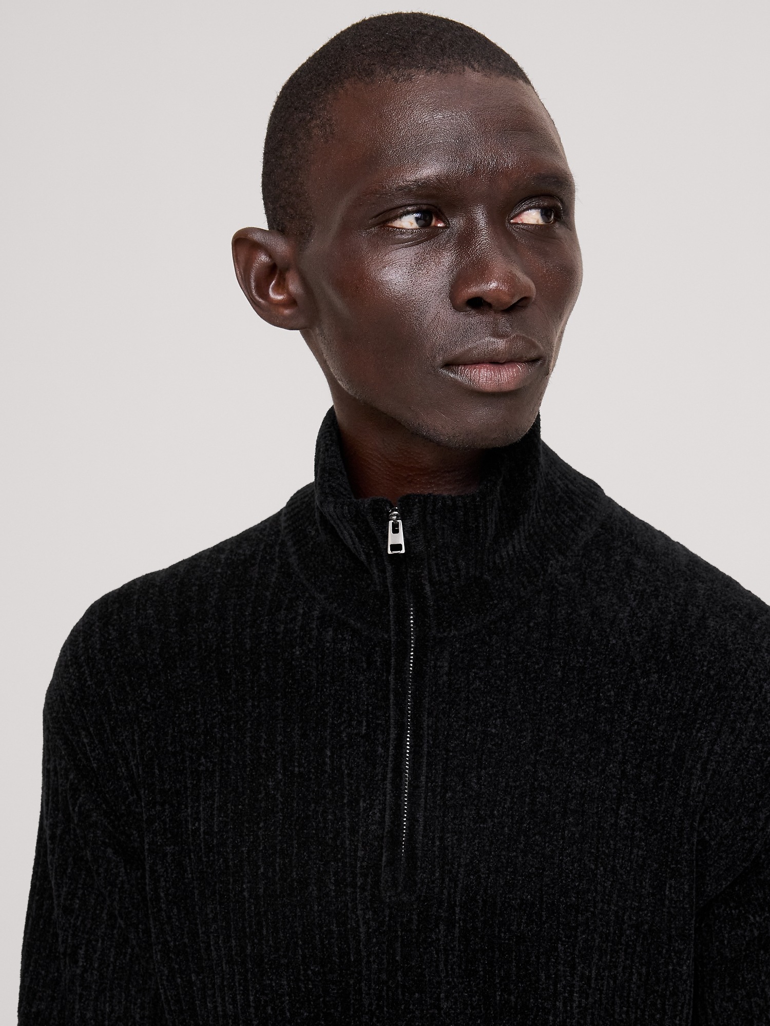 Мужской свитер Banana Republic Italian Chenille Quarter-Zip, цвет: Чёрный — фото 3