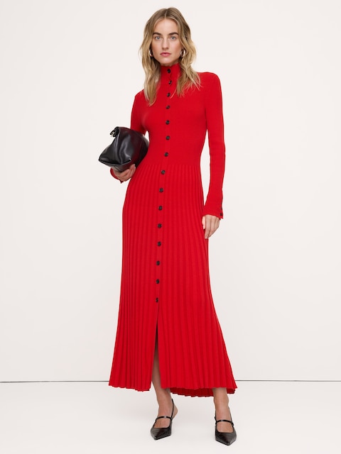 Ribbed Buttoned Sweater Dress