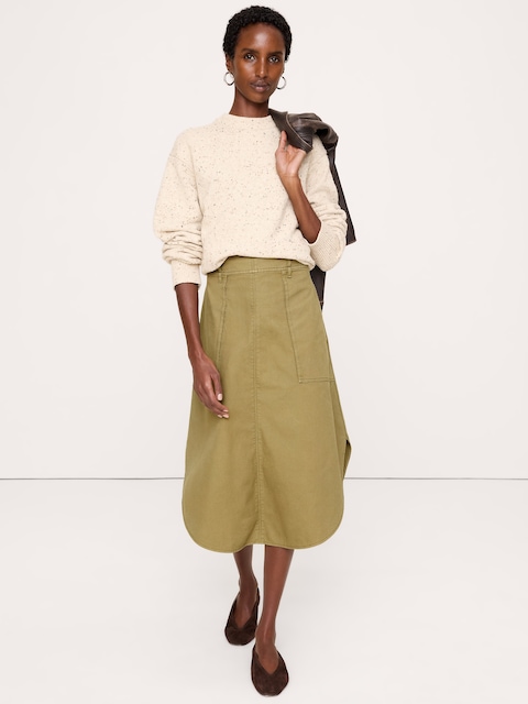 Cotton Canvas Utility Midi Skirt