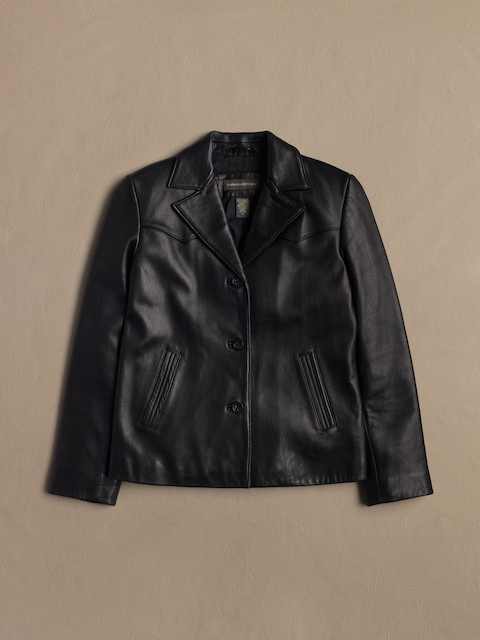Archive Leather Blazer Jacket With Button Closure Women's Size S
