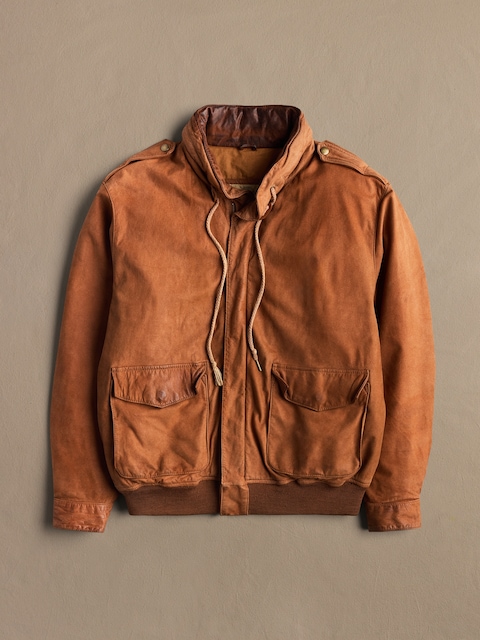 Archive Leather Jacket With Drawstrings And Distressed Collar Men's Size M