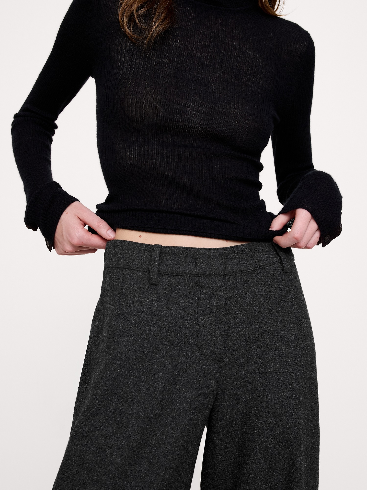 Женские брюки Banana Republic The Everyday Wide-Leg Pant in Italian Flannel, цвет: Угольный серый — фото 3