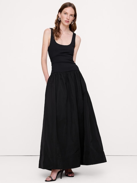 Jersey + Taffeta Halter Maxi Dress
