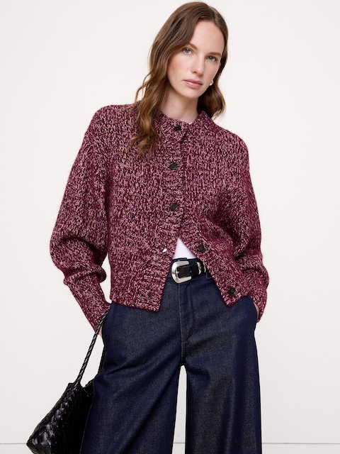 Wool-Blend Blouson-Sleeve Cardigan