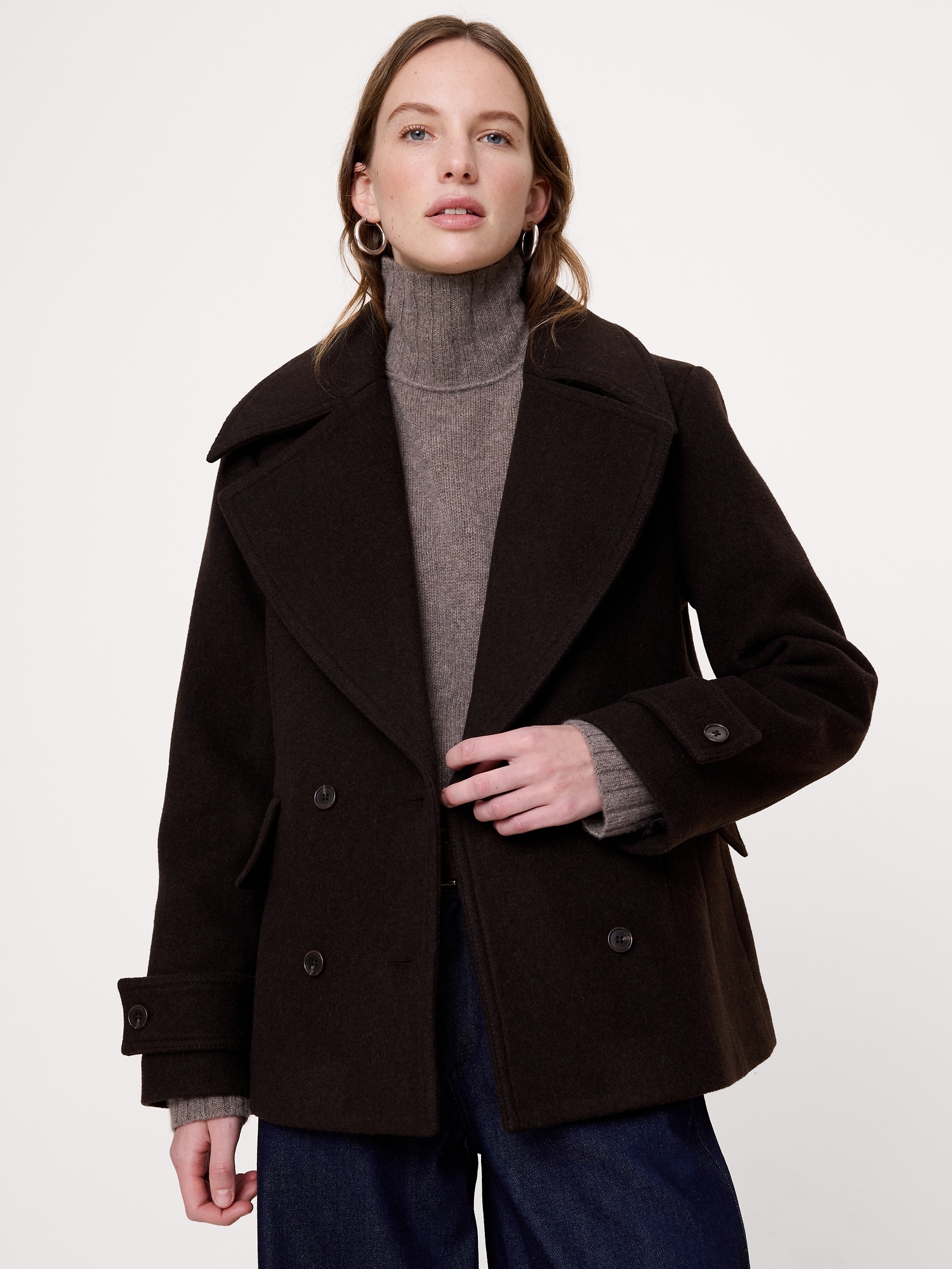 Женское пальто Banana Republic Italian Melton Wool-Blend Peacoat, цвет: Коричневый — фото 3