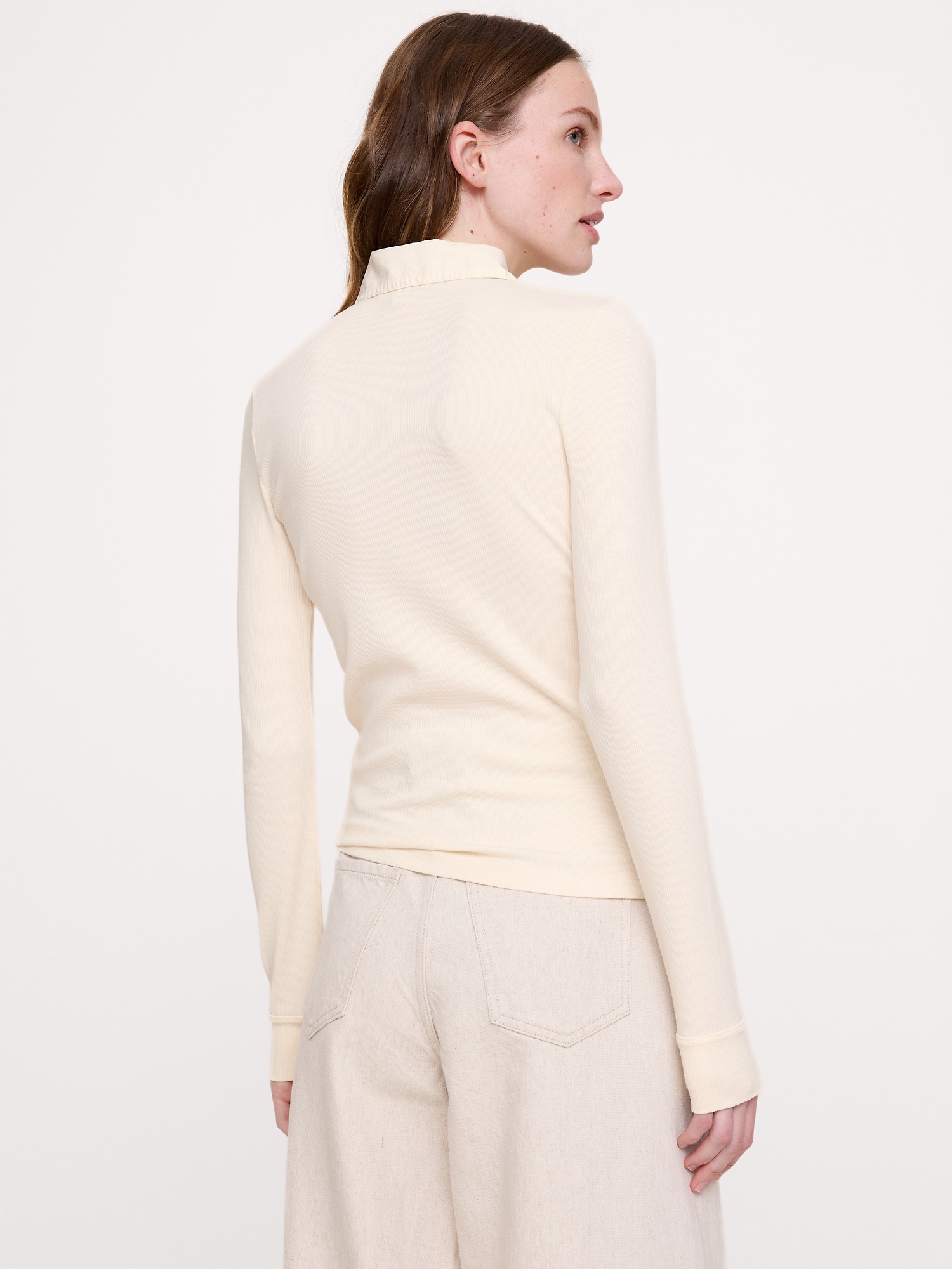 Женское поло Banana Republic Ribbed Polo, цвет: Алебастровый молочно-белый — фото 2