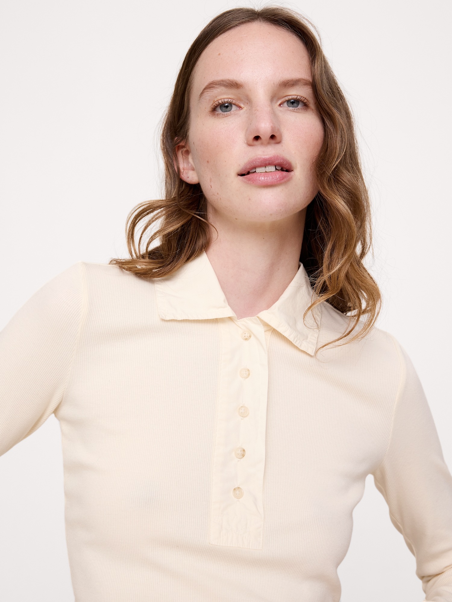 Женское поло Banana Republic Ribbed Polo, цвет: Алебастровый молочно-белый — фото 3