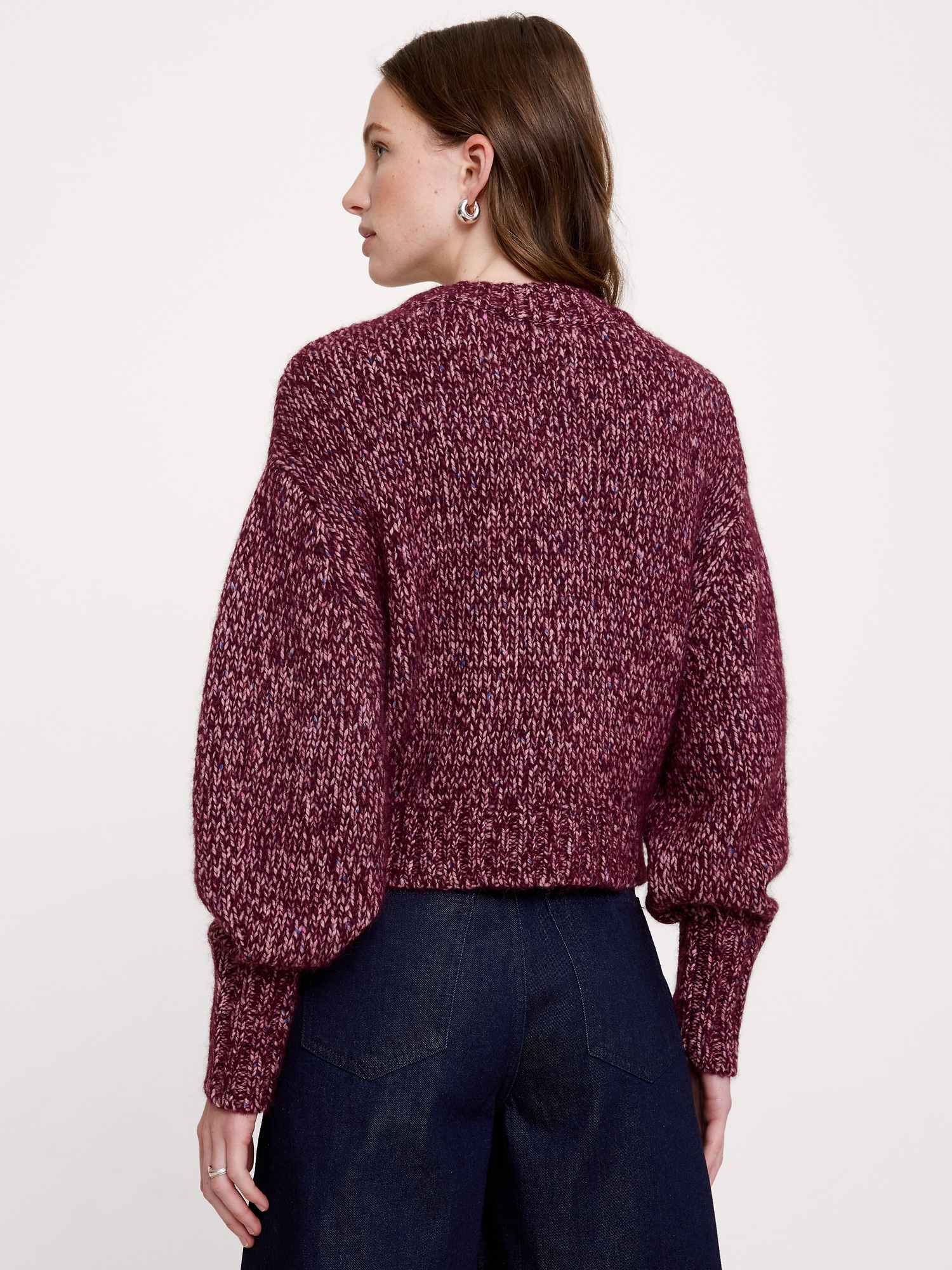Wool-Blend Blouson-Sleeve Cardigan