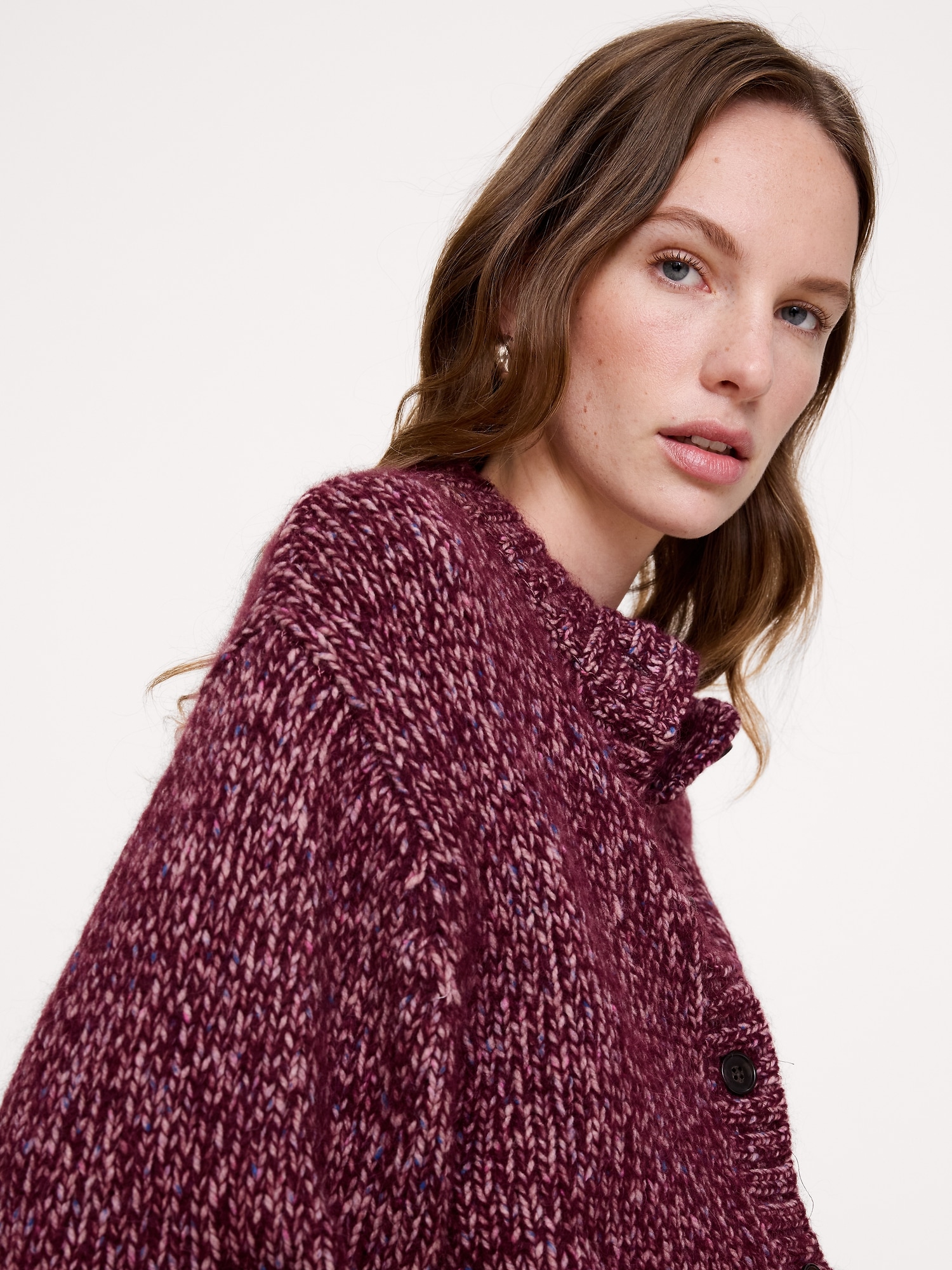 Wool-Blend Blouson-Sleeve Cardigan