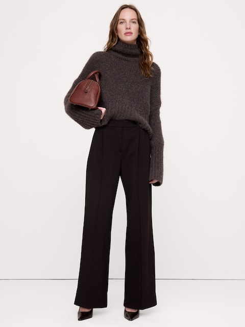 High-Rise Wide-Leg Drapey Ponte Pull-On Pant