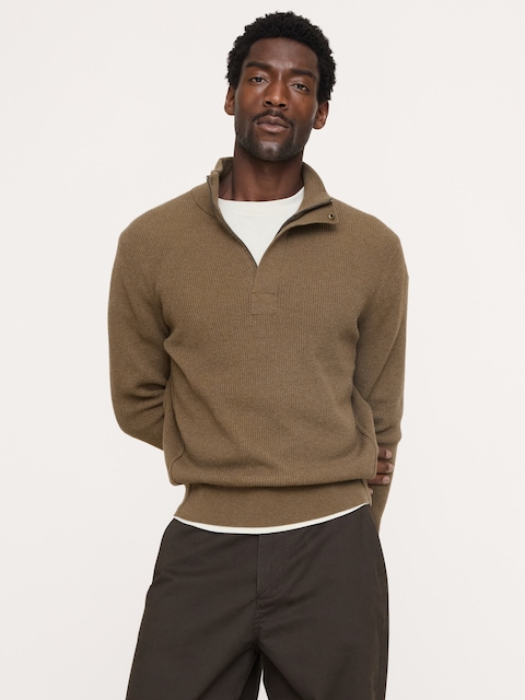 Italian Merino-Blend Quarter-Zip Moto Sweater