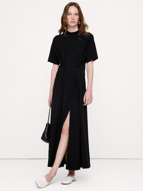 Oversized Stretch-Cotton Tie-Waist Maxi Dress