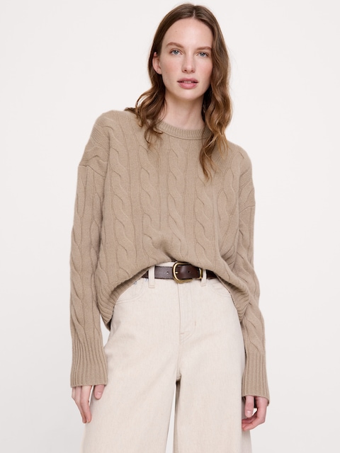 Midweight Cashmere Cable Crew-Neck Sweater