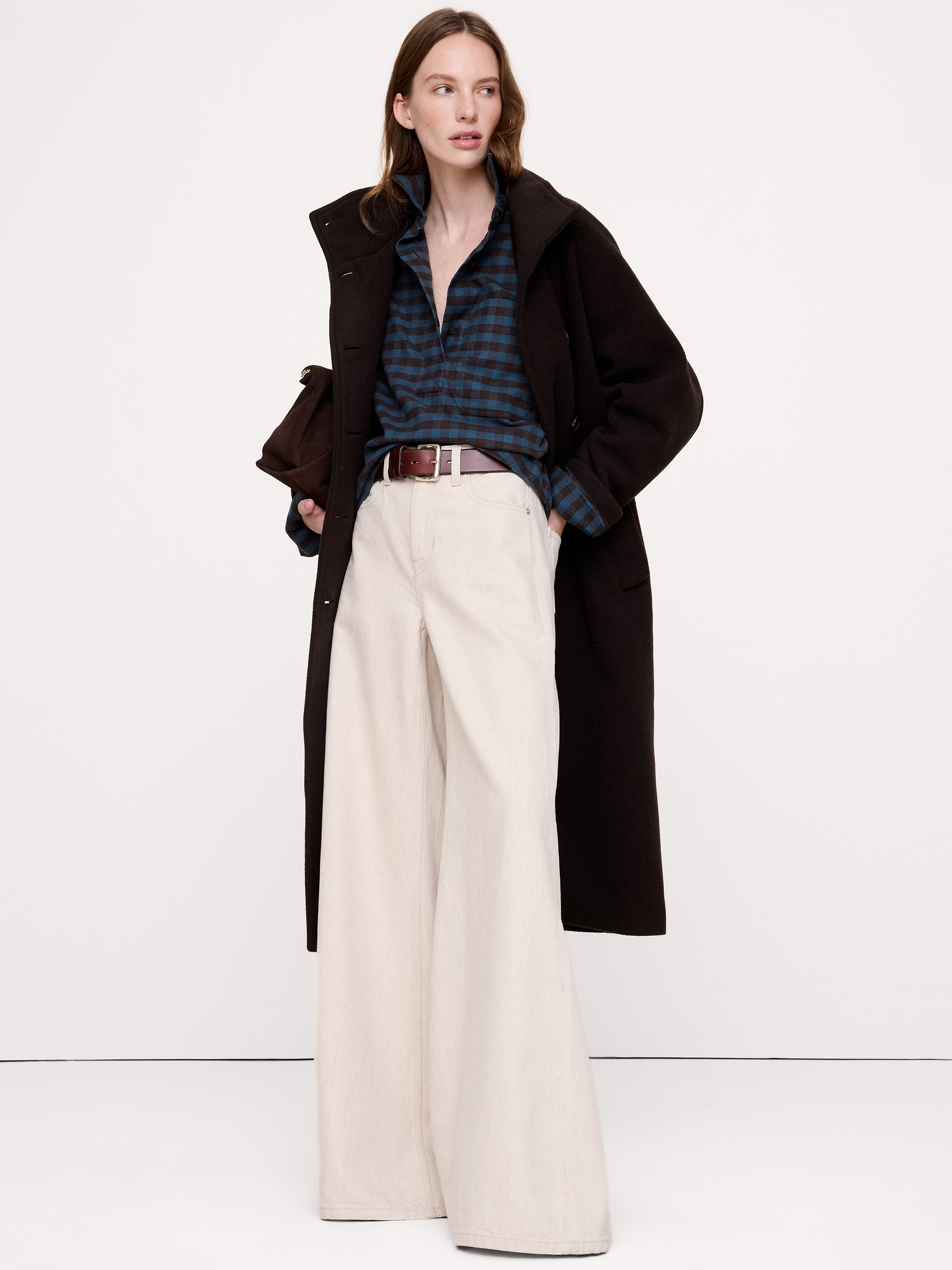Женская рубашка Banana Republic Relaxed Cotton Popover, цвет: Синий клетчатый — фото 3