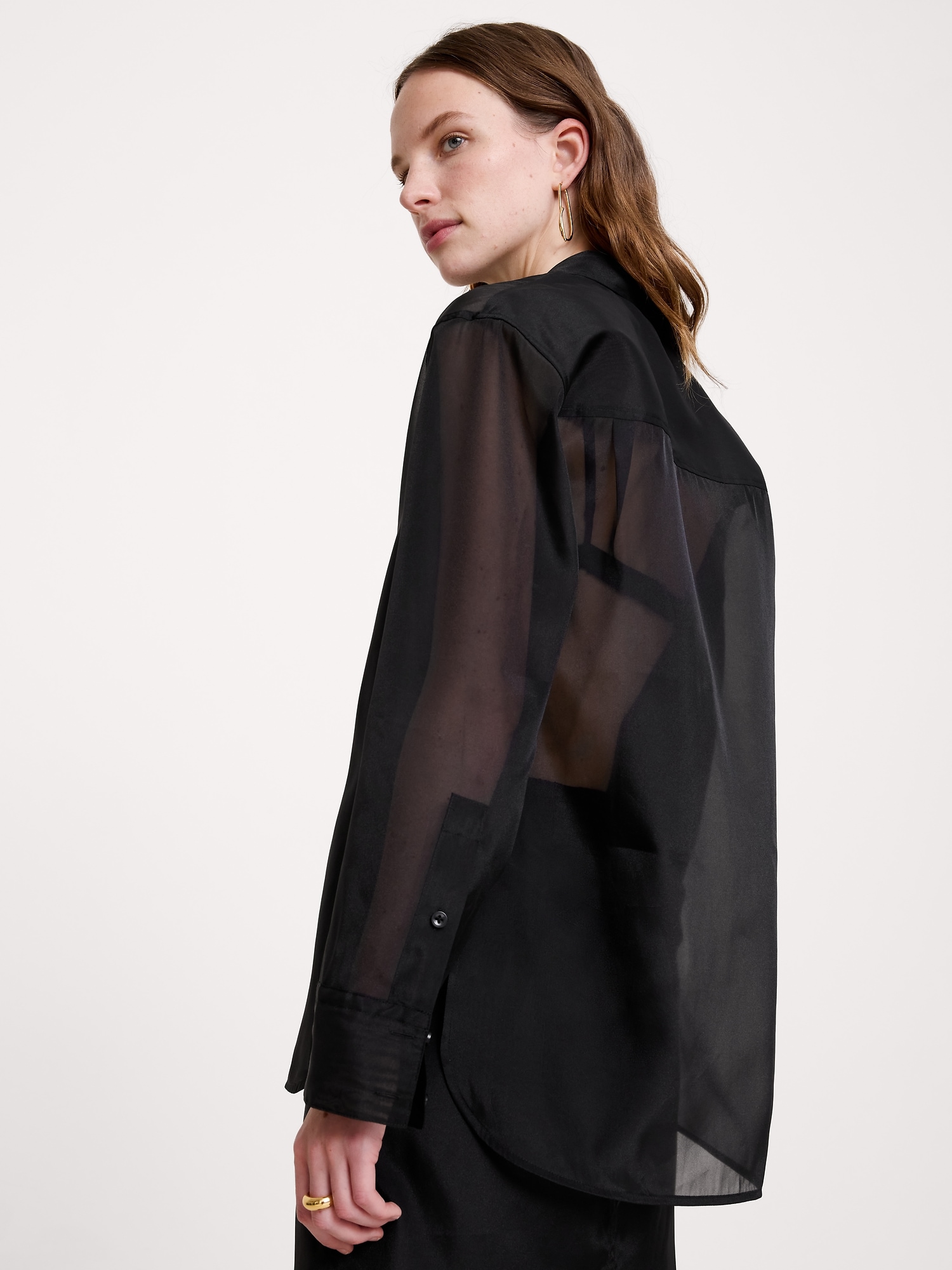 Женская рубашка Banana Republic Organza Tunic, цвет: Чёрный — фото 3