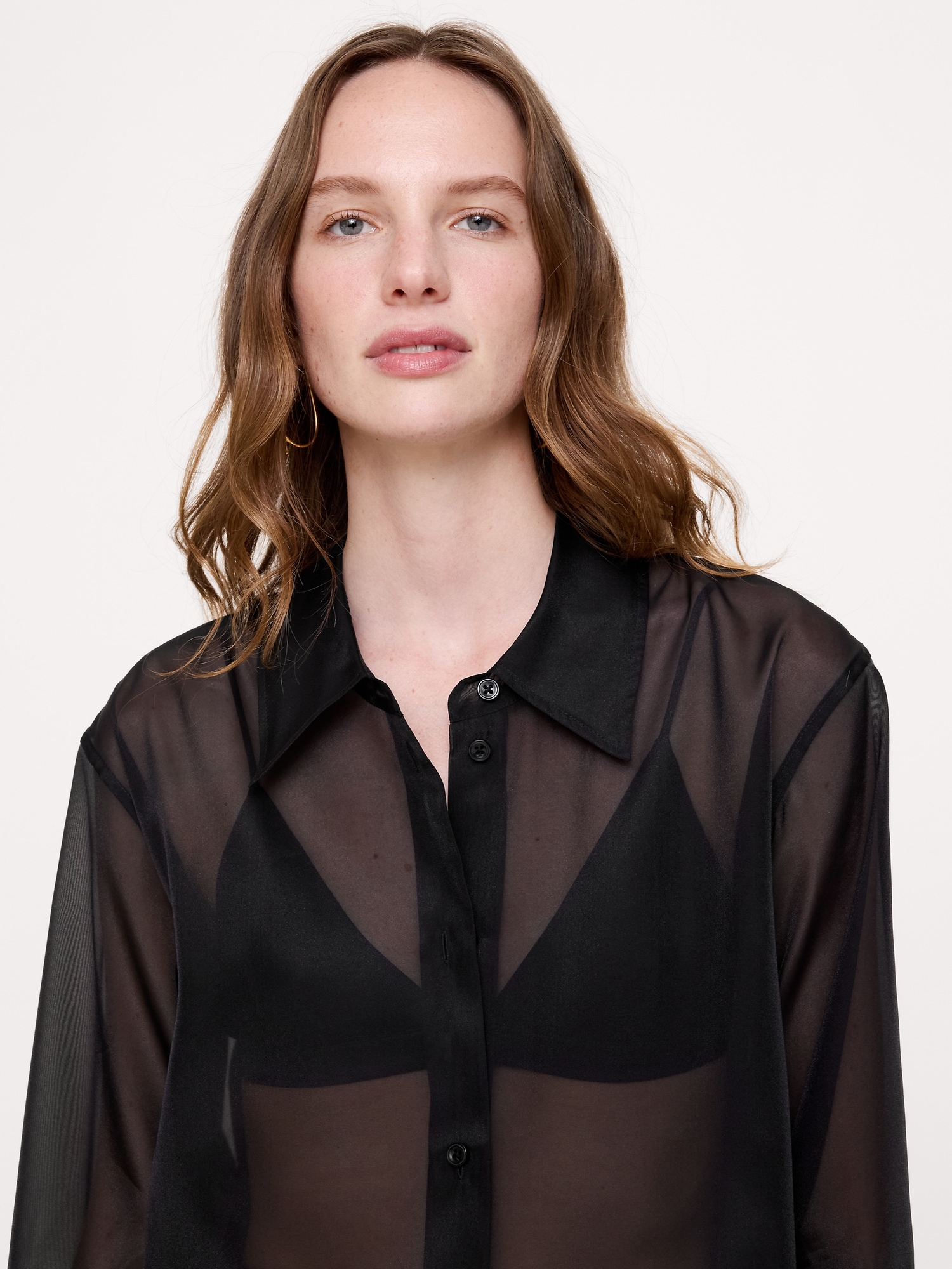 Женская рубашка Banana Republic Organza Tunic, цвет: Чёрный — фото 4