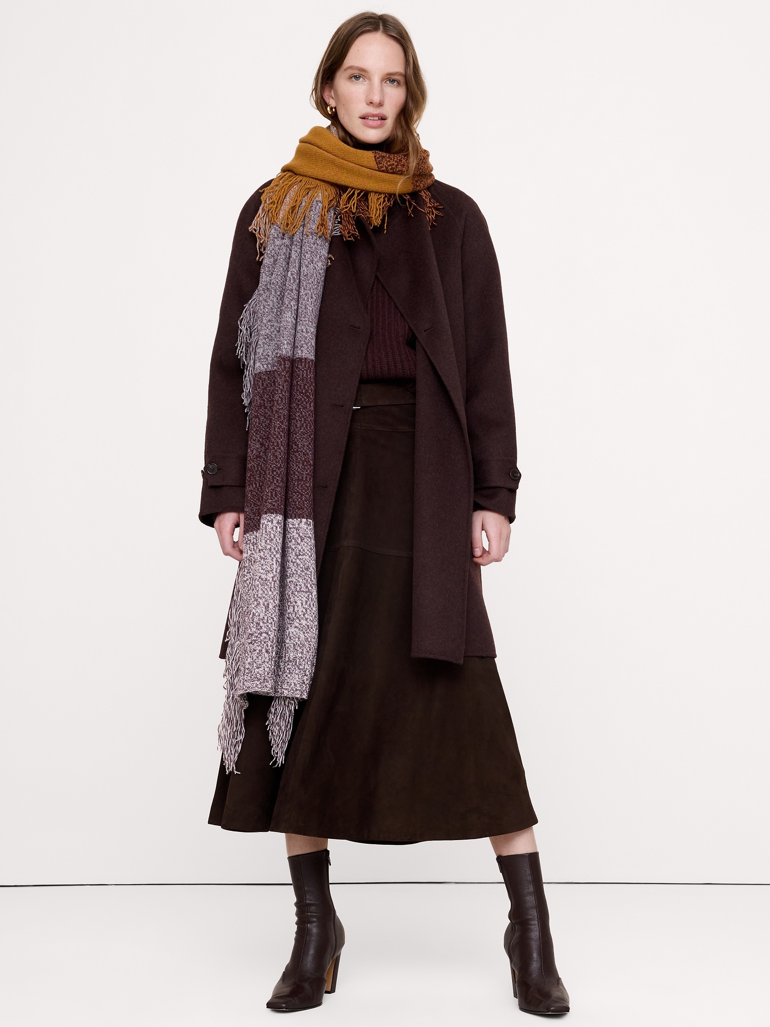 Женский шарф Banana Republic Merino-Cotton Cape, цвет: Коричневый разноцветный полосатый — фото 2