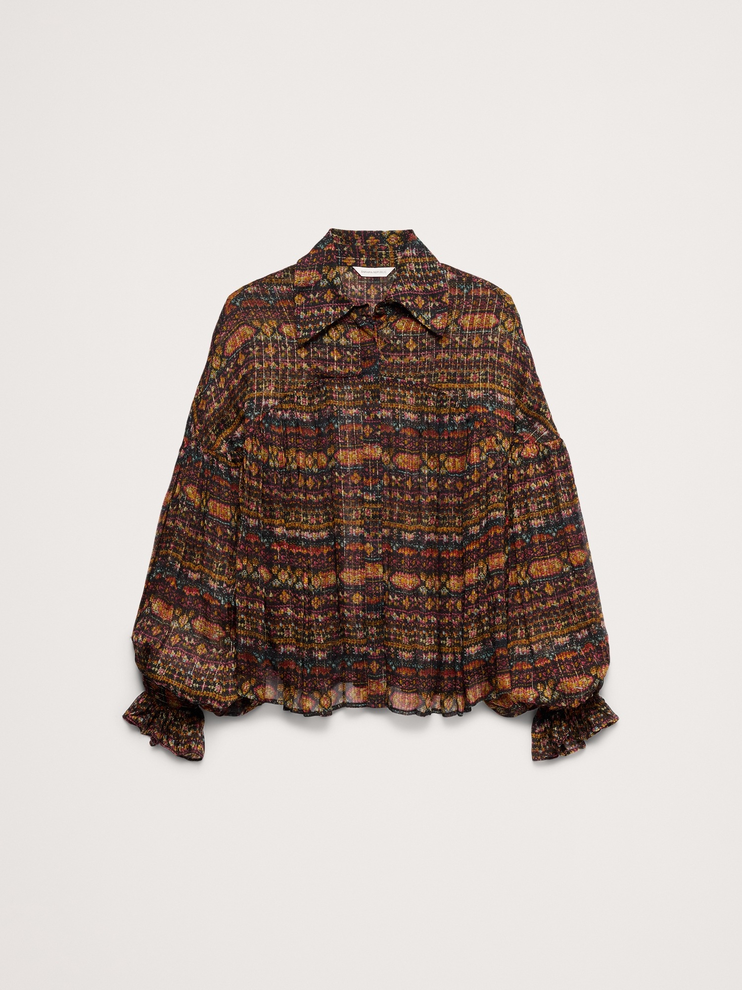 Женская блузка Banana Republic Chiffon Balloon-Sleeve Blouse, цвет: Чёрный — фото 4