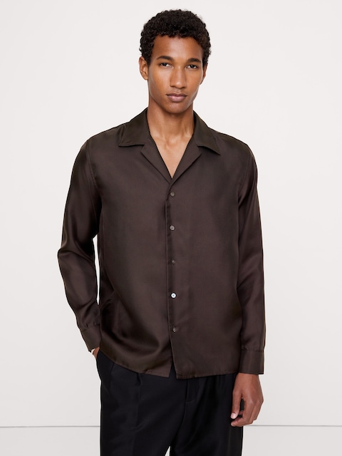 Standard-Fit Silk Long-Sleeve Resort Shirt