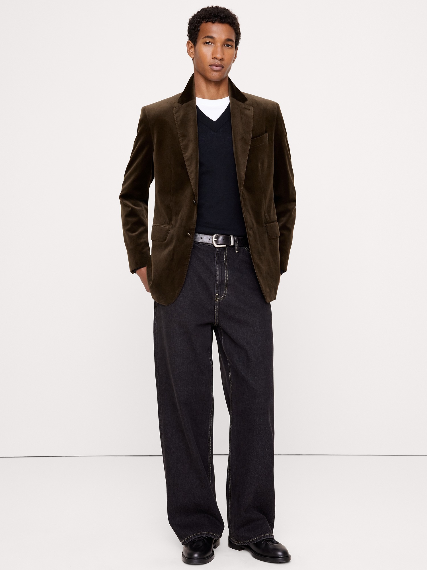 Мужской пиджак Banana Republic Tailored Slim Velvet Blazer, цвет: Тёмный коричневый — фото 3