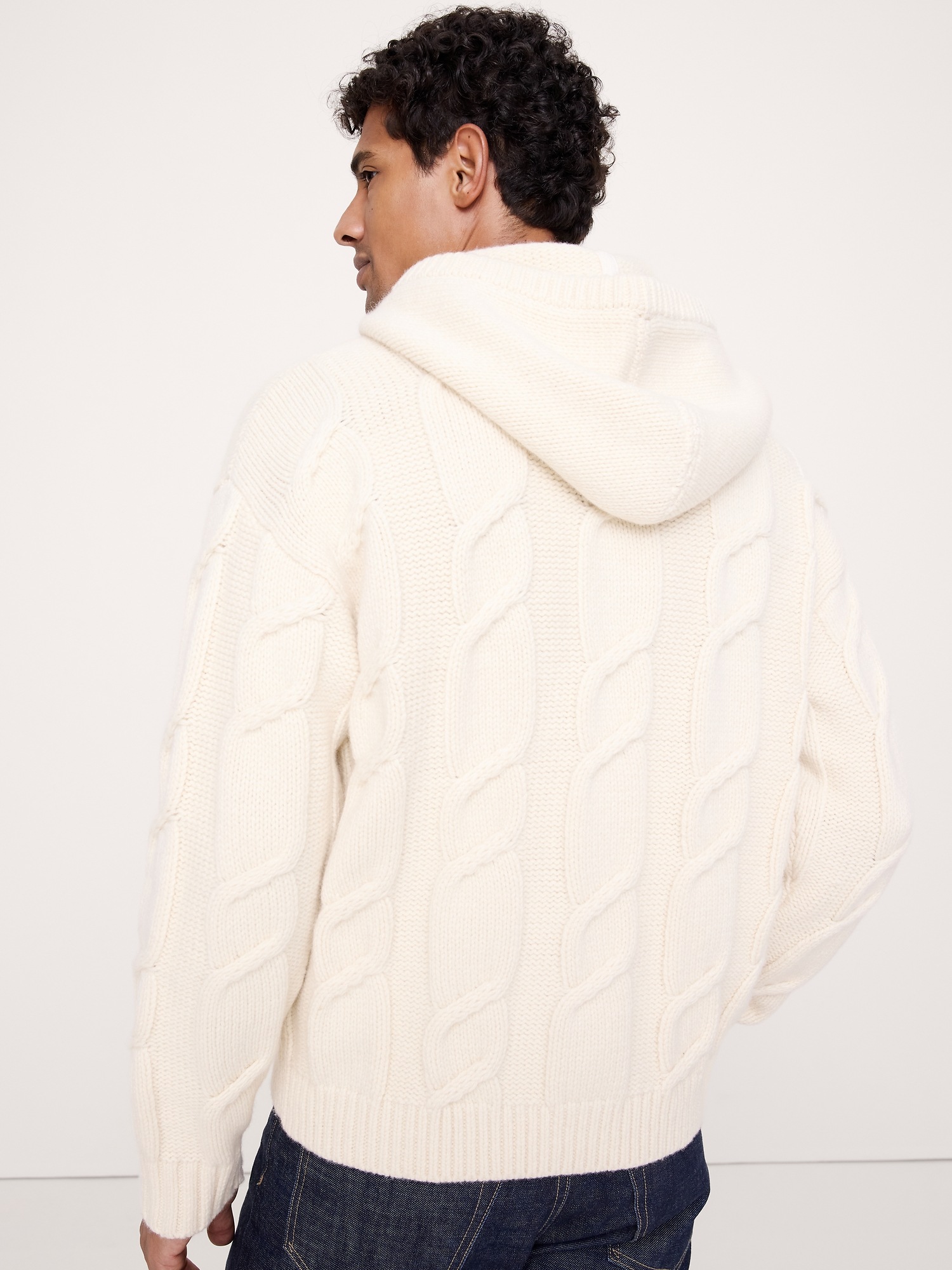 Мужское худи Banana Republic Wool-Blend Cable-Knit, цвет: Кремовый белый — фото 2