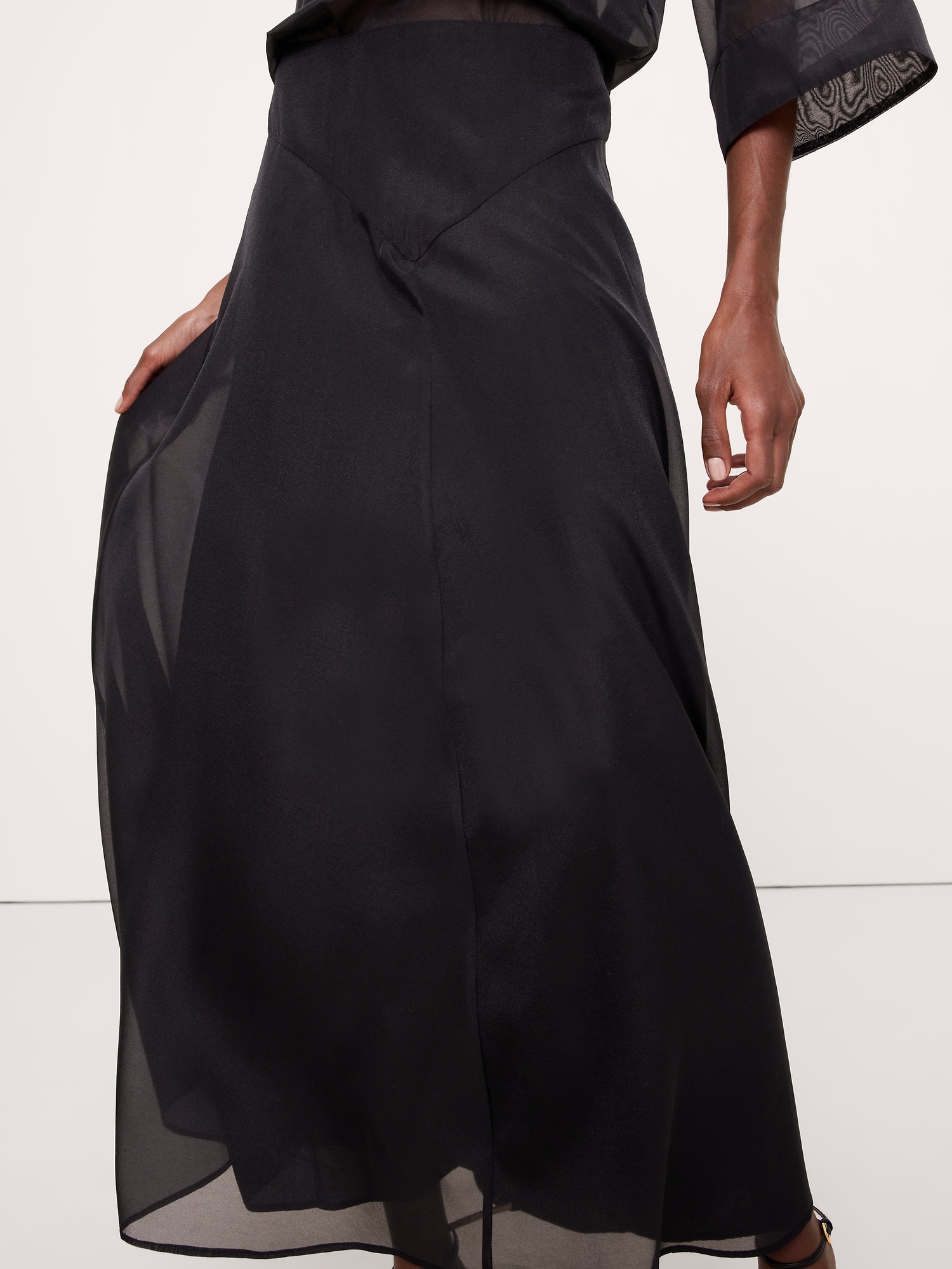 Organza Basque-Waist Maxi Skirt