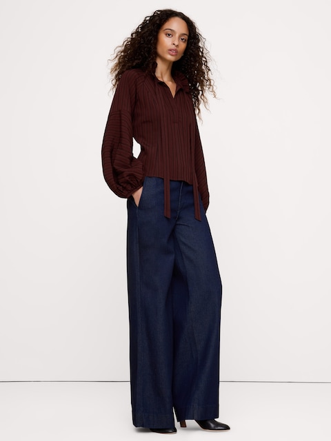 Ruffle-Neck Peasant Blouse