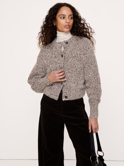 Wool-Blend Blouson-Sleeve Cardigan