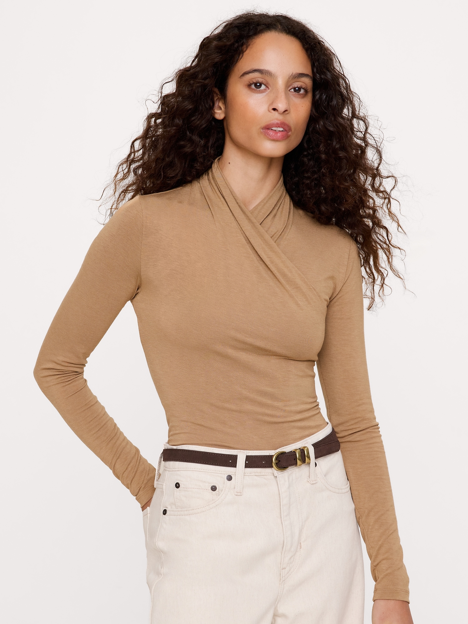 Luxe Wool-Blend Wrap-Neck Top