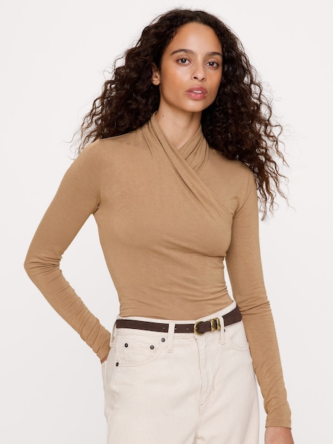Luxe Wool-Blend Wrap-Neck Top