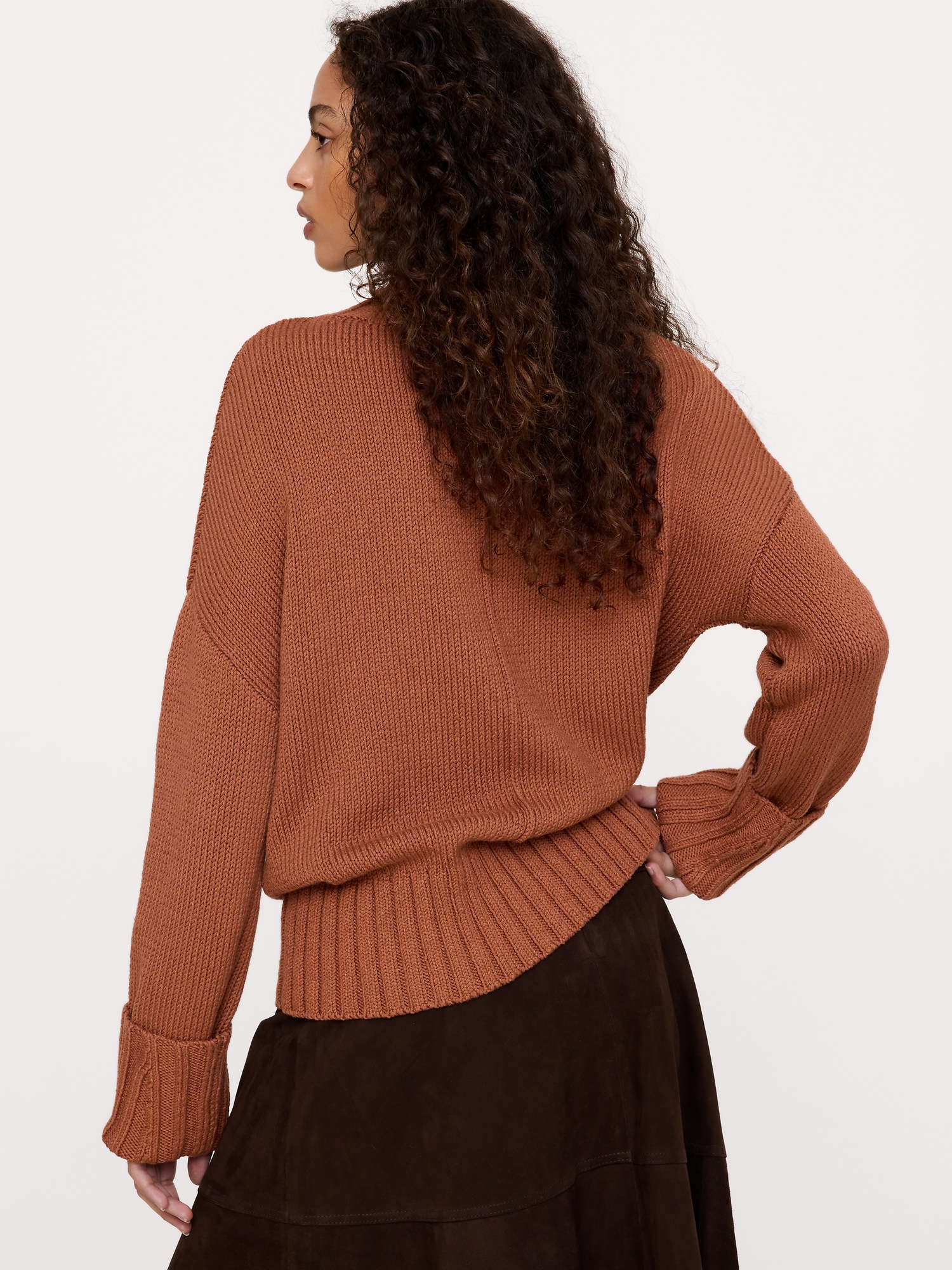 Женский свитер Banana Republic Oversized Chunky Cotton Tunic, цвет: Коричный коричневый — фото 2