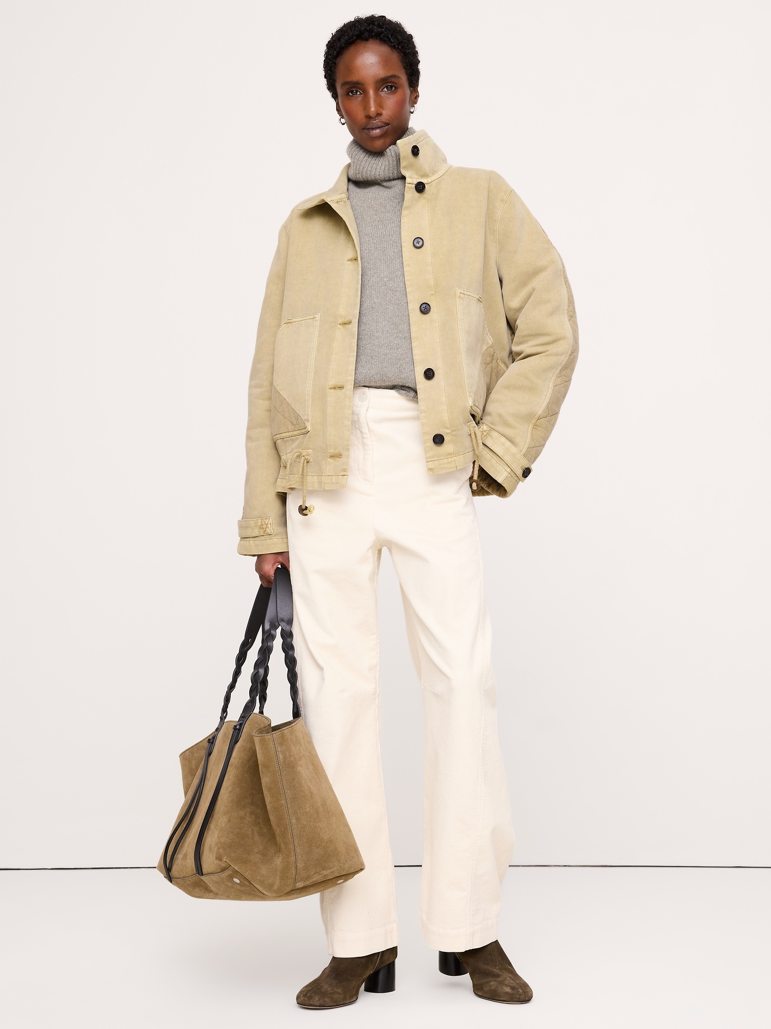 Женская куртка Banana Republic Quilted Cotton-Linen Utility, цвет: Хаки бежевый — фото 3