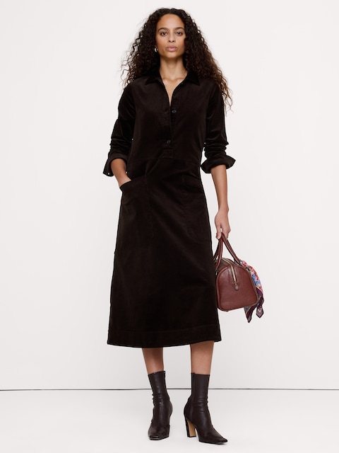 Corduroy Pocket Shirt Dress