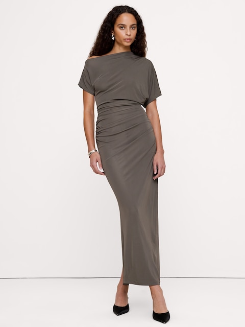 Matte Jersey Draped Maxi Dress