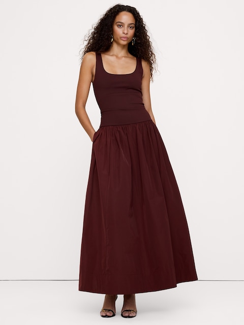 Jersey + Taffeta Halter Maxi Dress