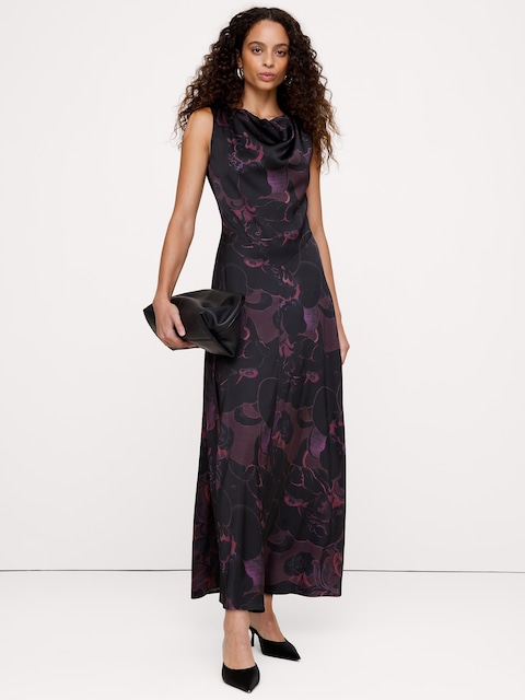 Stretch-Satin Cowl-Neck Maxi Dress