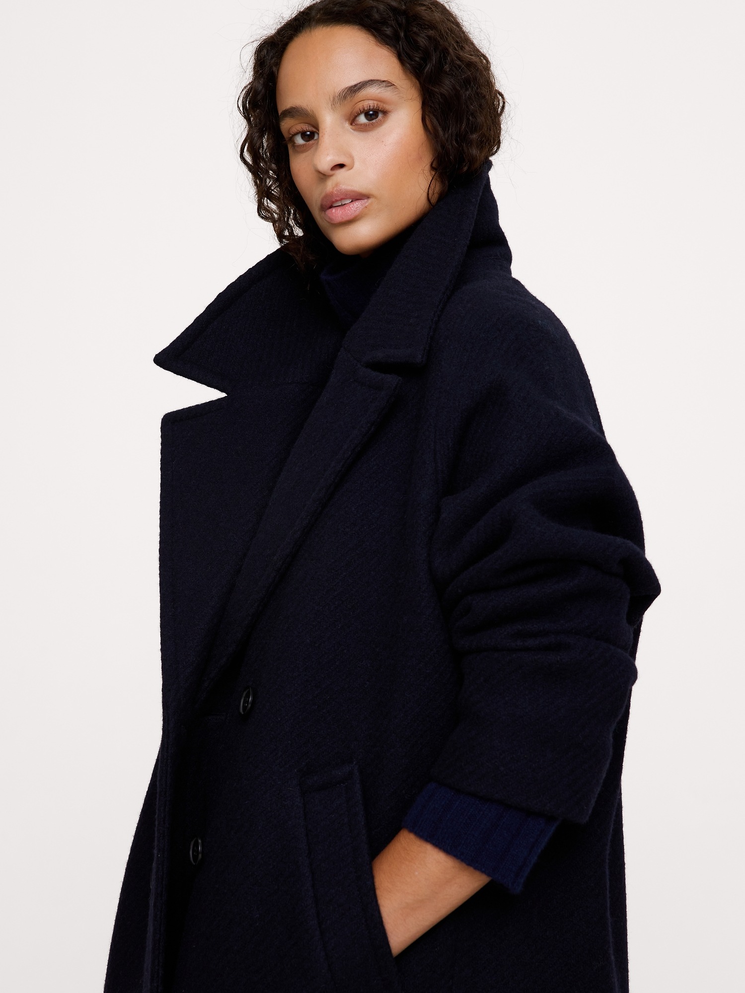 Женское пальто Banana Republic Wool-Blend Top, цвет: Тёмно-синий — фото 3
