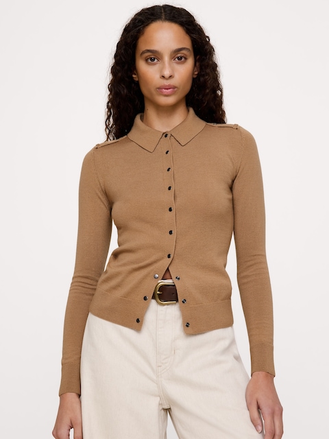 Merino Polo Cardigan Shirt
