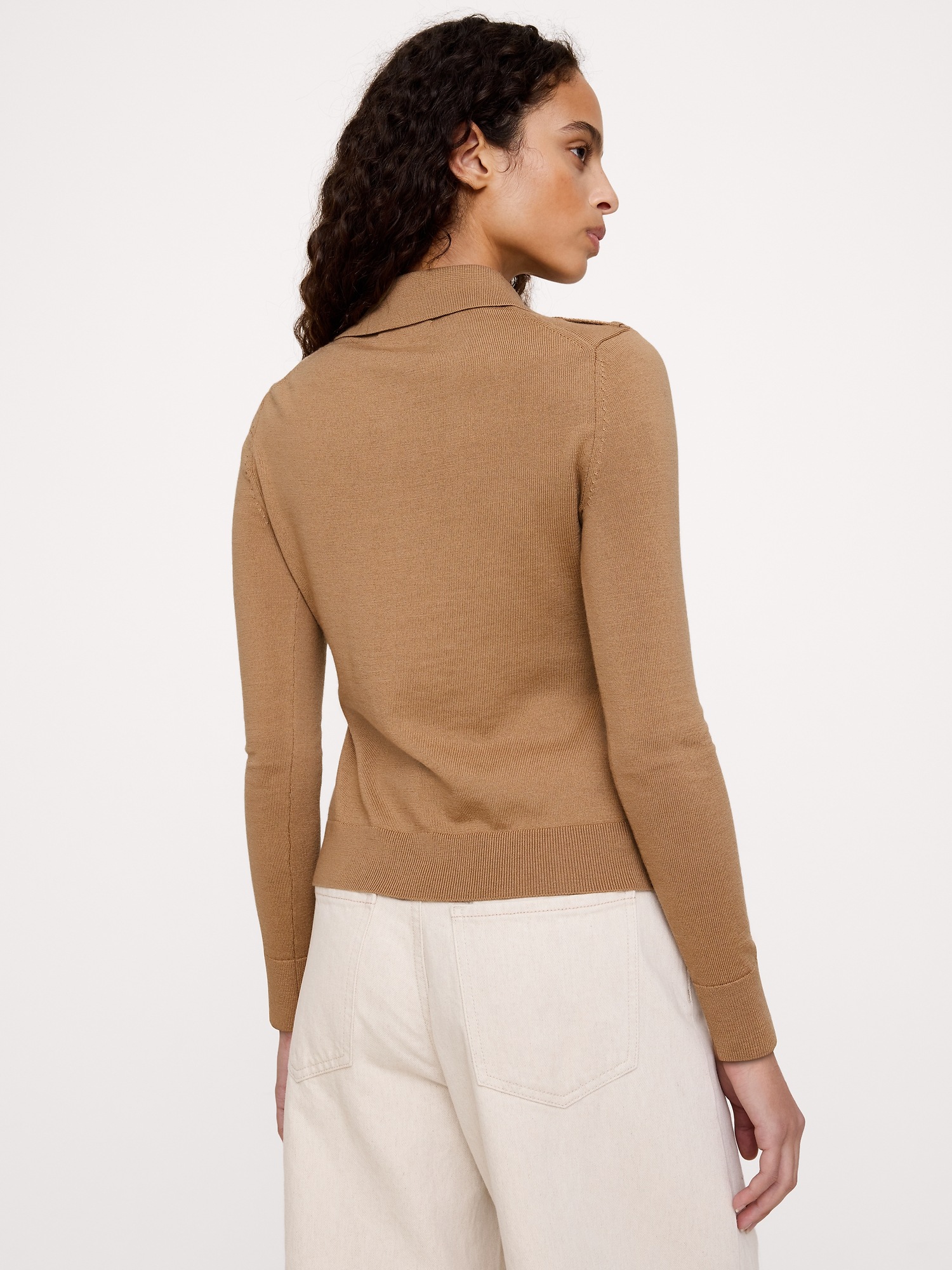 Женский кардиган Banana Republic Merino Polo Cardigan Shirt, цвет: Верблюжий коричневый — фото 2